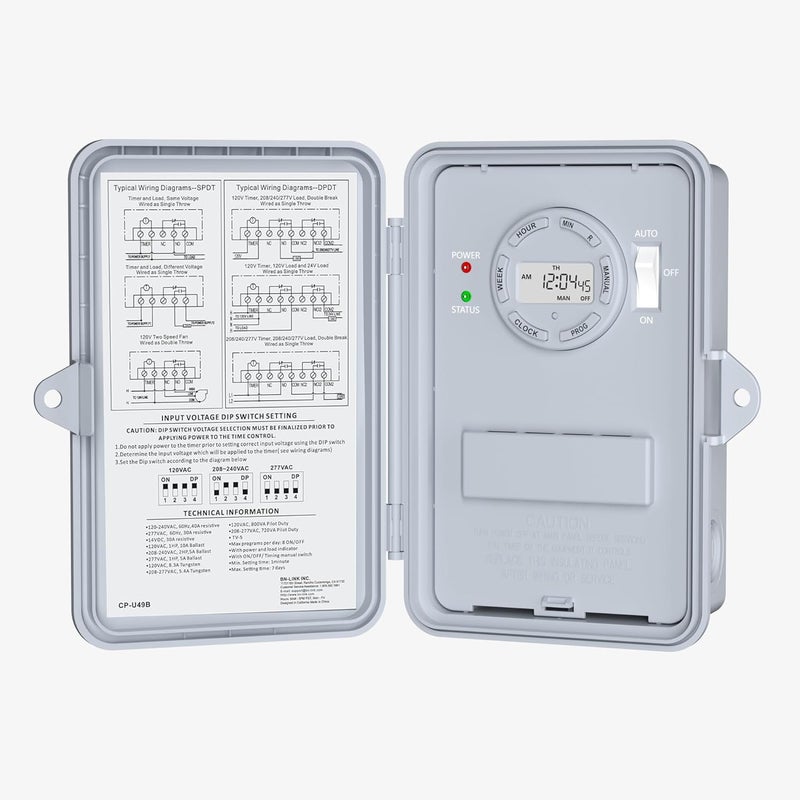 BN-LINK Pool Pump Timer Outdoor Digital Timer Box, Heavy Duty 7 Day Programmable, 2HP 40A Max, 120, 240, 277 VAC, for Pool Pump, Water Heater, Fans, SPA - Image 1